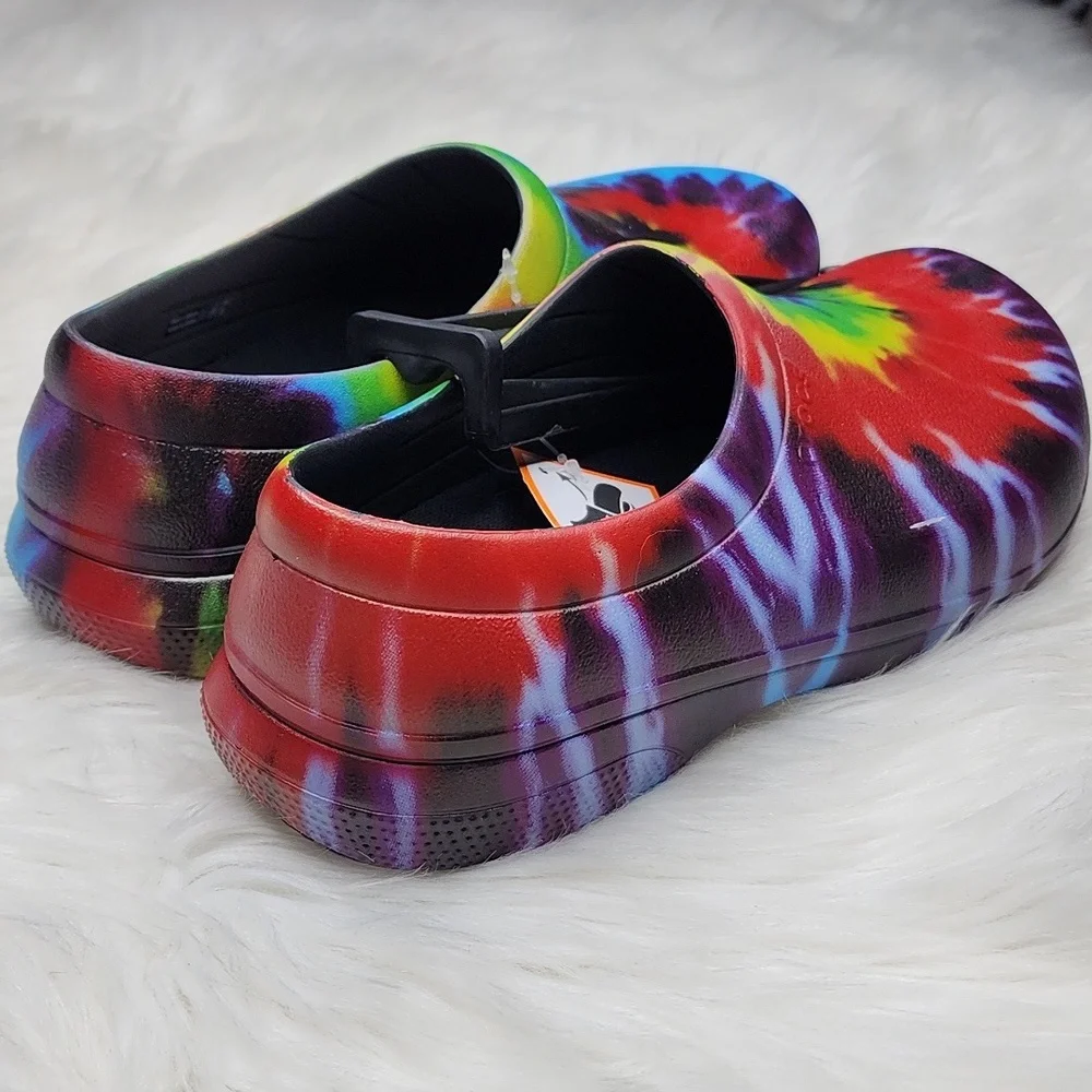 Crocs At Work On The Clock Graphic Work Slip On Shoes Tye Dye